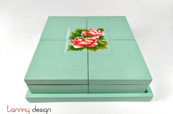 4 painting peony lacquer boxes with tray